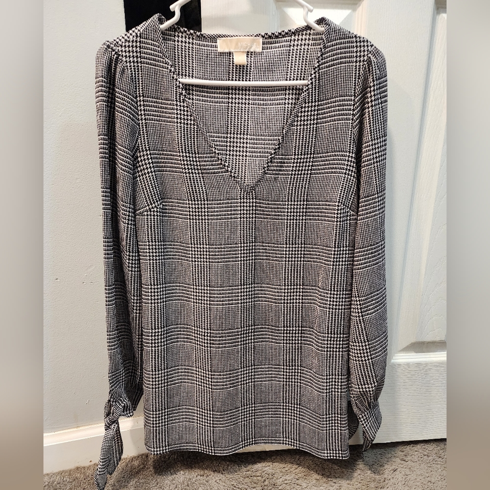 Michael Kors Houndstooth Long Sleeved Dress Shirt for Women Size Small